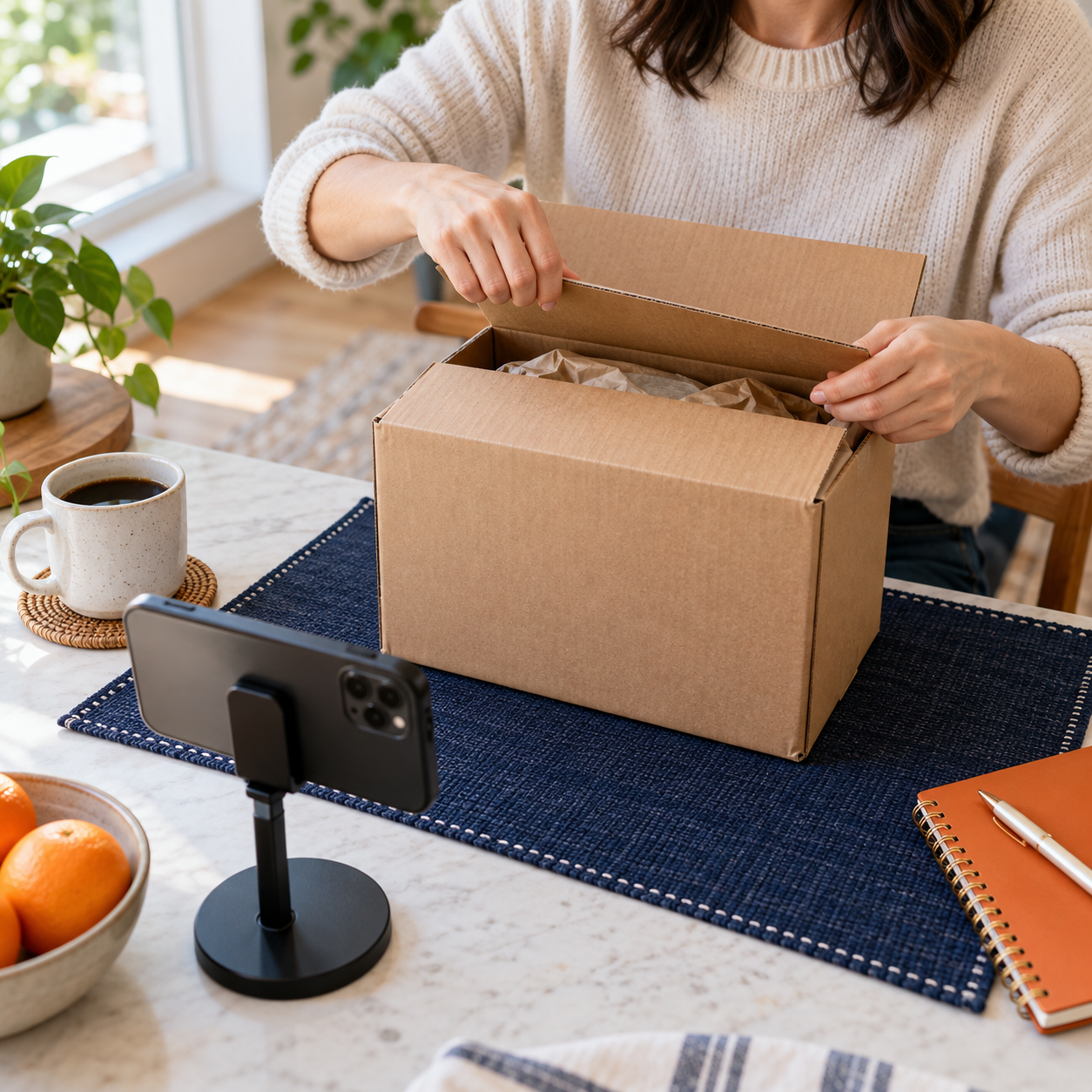 Vídeo de unboxing em casa: esconda a etiqueta antes de posicionar o celular