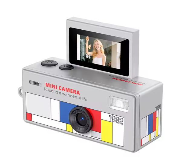 Mini Câmera Digital Ourlife Retrô com Tela Flip 180°, Vídeo, Selfie e Cartão de Memória