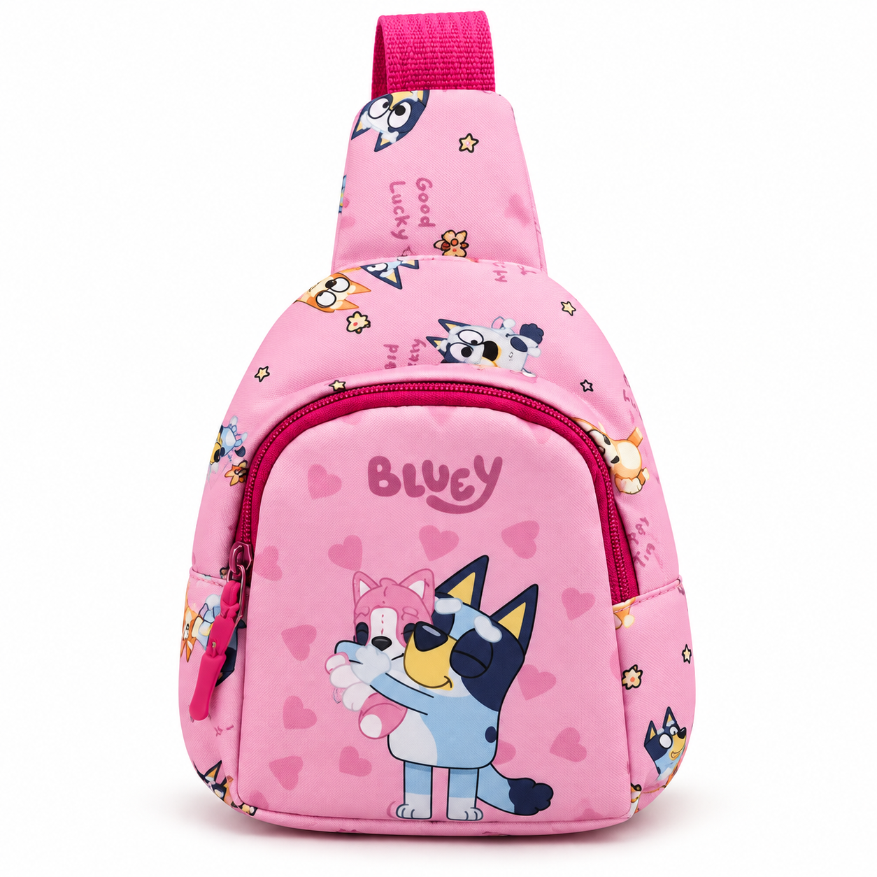 Bolsa Pequena de Peito Rosa Bluey Infantil com Alça Ajustável