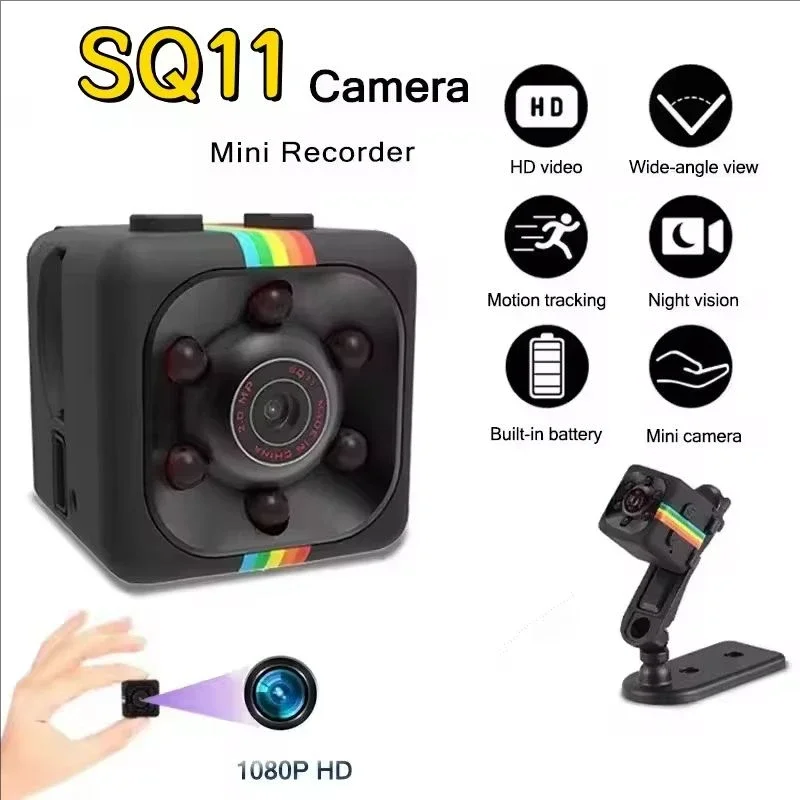 Câmera Mini SQ11 1080p HD, Micro Câmera de Ação com 30 Quadros, Câmera de Vídeo Esportiva DV para Uso Externo com Visão Noturna, Suporta 128G